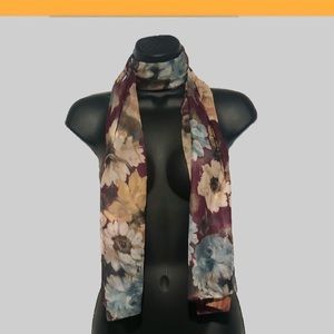 Vintage Burgundy “Autumn Flowers” Long Scarf